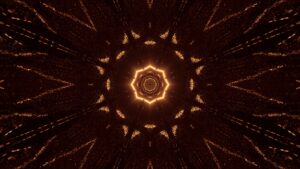 Futuristic science-fiction octagon mandala design with brown and gold lights